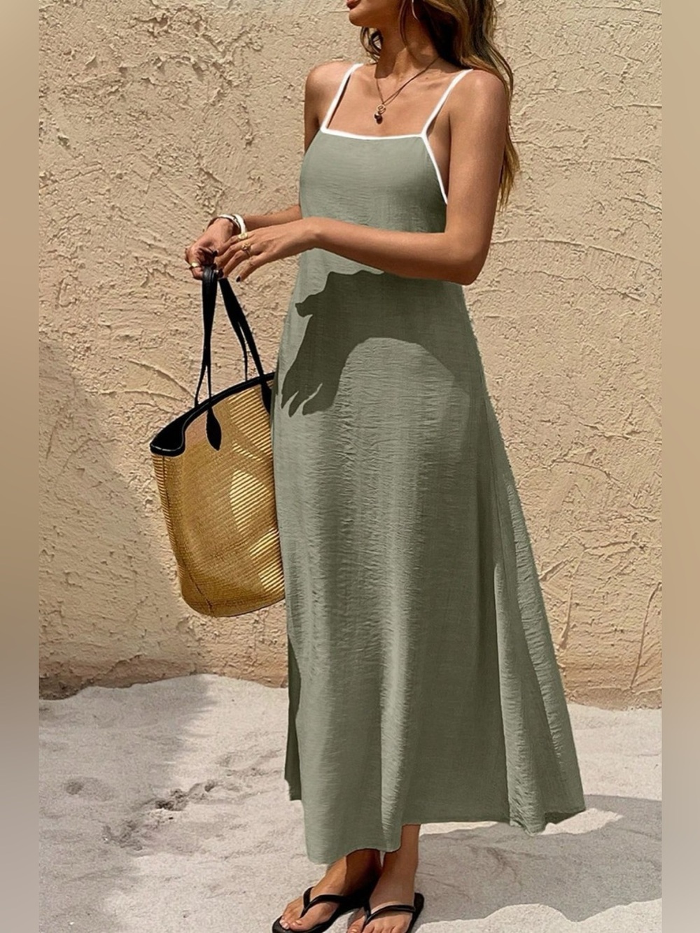 Spaghetti Strap Maxi Dress with Contrast Trim
